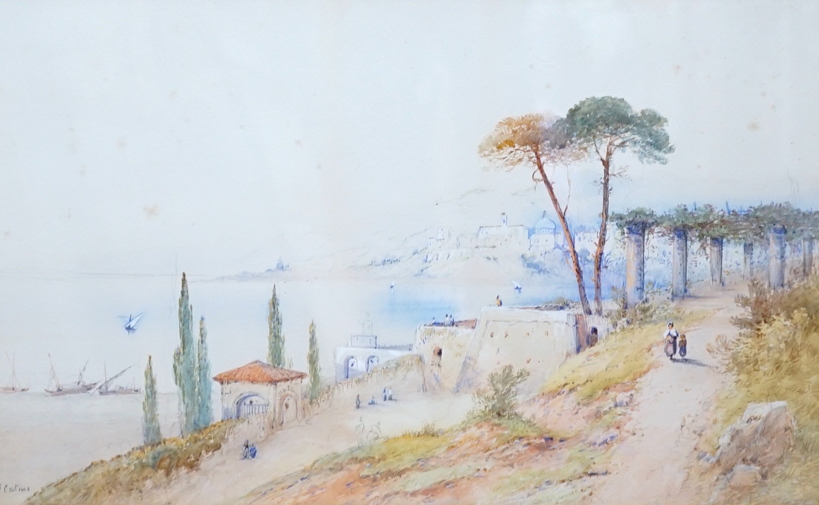 Frank Catano (1880-1920), watercolour, Mediterranean coastal landscape, signed, 29 x 47cm